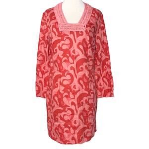 Sail to Sable Linen Tunic Dress in Salmon Color Print SZ M